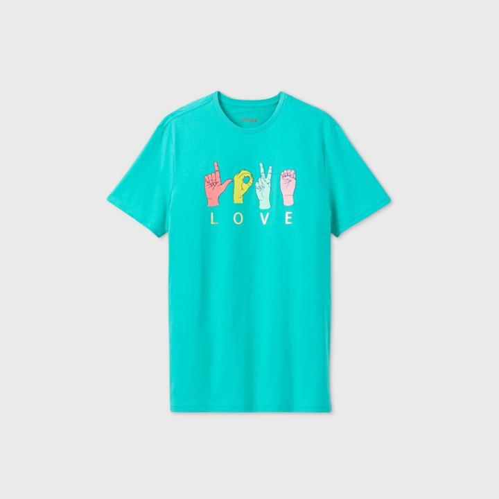 Men's Short Sleeve Sign Language 'love' Graphic T-shirt - Cat & Jack Green