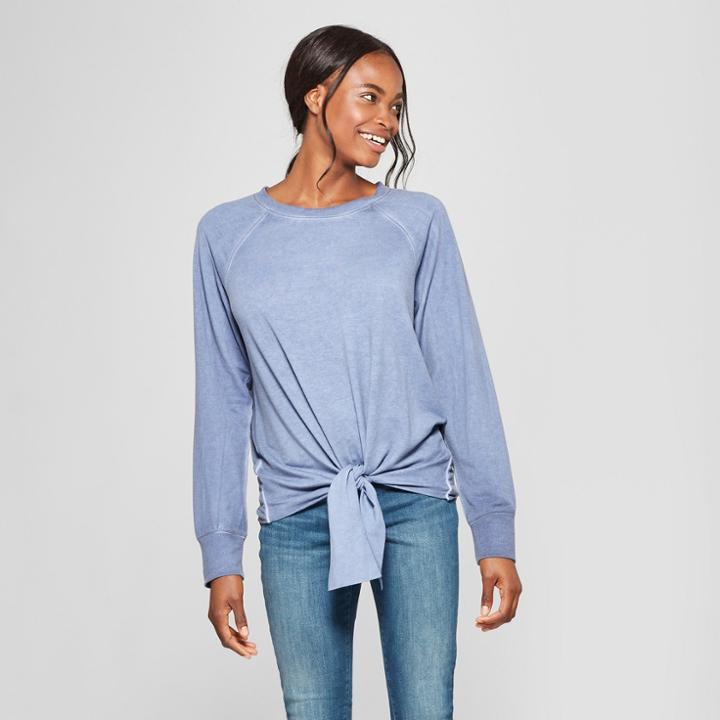 Target Women's Long Sleeve Tie Front Top - Alison Andrews Blue