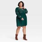 Women's Plus Size Long Sleeve Embroidered Dress - Knox Rose Green