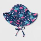 Green Sprouts Toddler Girls' Tropical Flamingos Brim Sun Protection Hat - Navy