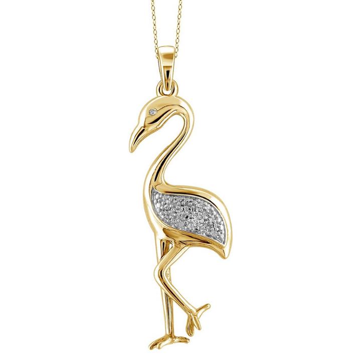 Target Women's Sterling Silver Accent Round-cut White Diamond Pave Set Crane Pendant - Yellow