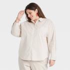 Women's Plus Size Striped Long Sleeve Button-down Boyfriend Shirt - A New Day Burgundy