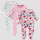 Touched By Nature Baby Girls' 3pk Garden Floral Organic Cotton Sleep N' Play - Pink/white