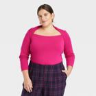 Women's Plus Size Long Sleeve Slim Fit Square Neck Bolero Top - A New Day Pink