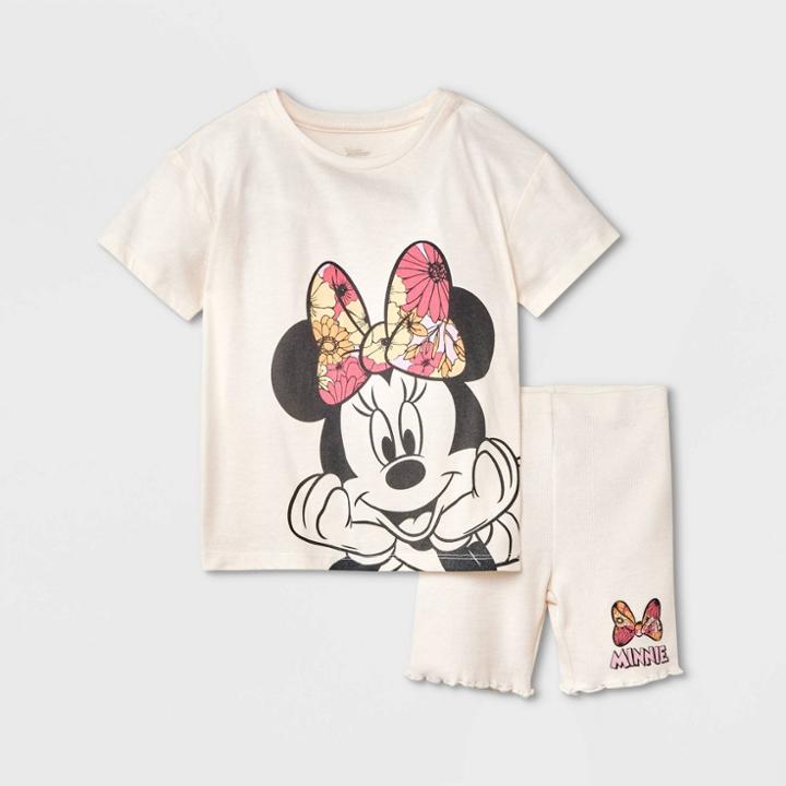 Toddler Girls' Disney Mickey Mouse Top And Bottom Set - Cream