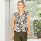 Women's Leopard Print Sleeveless Faux Wrap Blouse - Who What Wear White