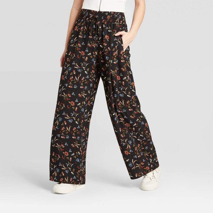 Women's Floral Print Mid-rise Smocked Top Wide Leg Palazzo Pants - Xhilaration Black Xs, Women's,