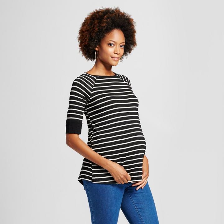 Ma Cherie Maternity Elbow Sleeve Split Back Top - Macherie - Black/ivory L, Infant Girl's