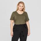 Women's Plus Size Short Sleeve Scoop Neck Relaxed T-shirt - Ava & Viv Olive (green)