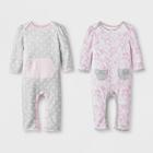 Baby Girls' 2pk Dot/floral Rompers - Cloud Island Pink/gray 3-6m, Girl's, White