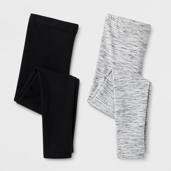 Girls' 2pk Leggings - Cat & Jack Black/heather Gray M, Girl's,