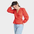 Women's Floral Print Balloon Long Sleeve Wrap Top - Universal Thread Red