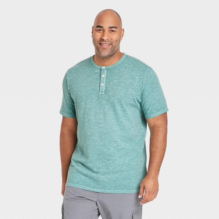 Men's Tall Relaxed Fit Short Sleeve Henley T-shirt - Goodfellow & Co Blue