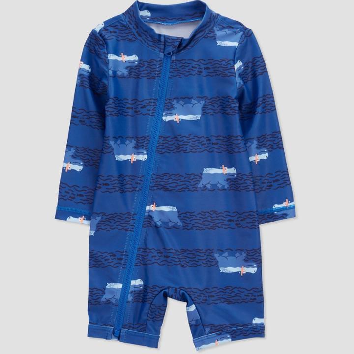 Baby Boys' One Piece Long Sleeve Hippo Print Rash Guard - Just One You Made By Carter's Blue