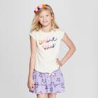 Girls' Sequin Creative Vibes Tie Front Cap Sleeve Graphic Top - Cat & Jack White