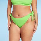 Women's Ribbed Side-tie Scoop Front High Leg Cheeky Bikini Bottom - Wild Fable Green