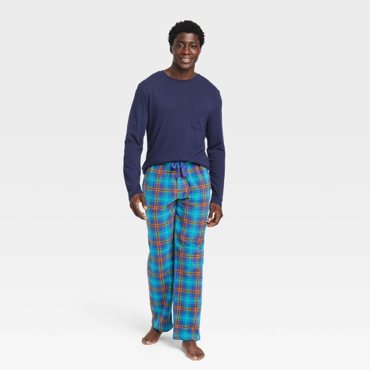 Men's Plaid Microfleece Pajama Set - Goodfellow & Co Blue