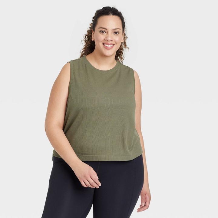 Women's Plus Size Crop Active Tank Top - All In Motion Olive Green