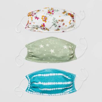 Harper & Elliott Kids' 3pk Floral And Star Mask - Harper & Elliot, Blue/green/white