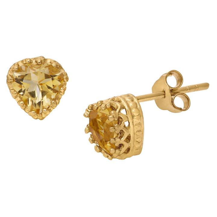 1 1/2 Tcw Tiara Gold Over Silver Heart-cut Citrine Crown Earrings, Women's