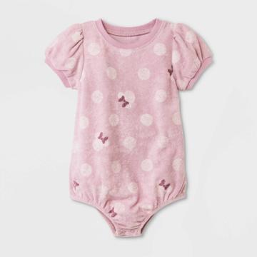 Disney Baby Girls' Minnie Mouse Printed Short Sleeve Romper - Newborn, Pink
