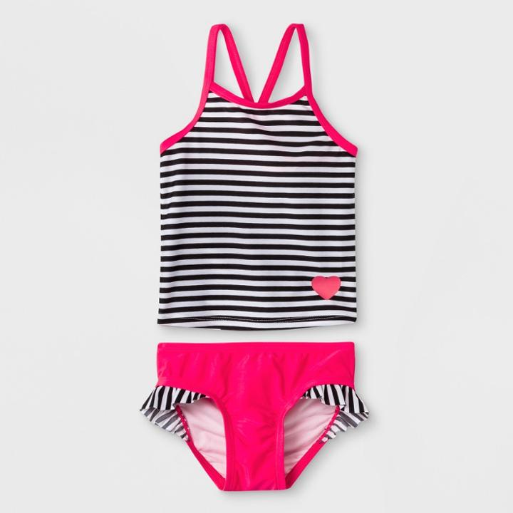 Toddler Girls' Stripe Tankini With Ruffle Briefs - Cat & Jack Pink