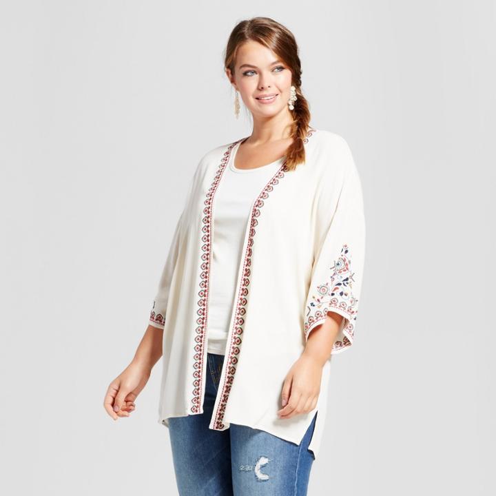 Women's Plus Size Embroidered Kimono - Xhilaration White