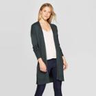 Women's Long Sleeve Open Cardigan - A New Day Dark Green