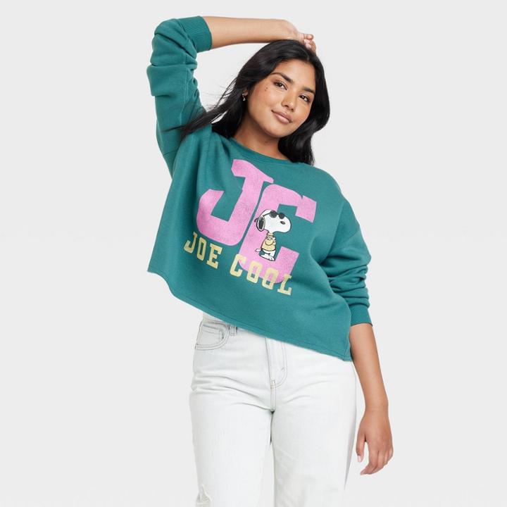 Peanuts Women's Joe Cool Snoopy Graphic Sweatshirt - Green