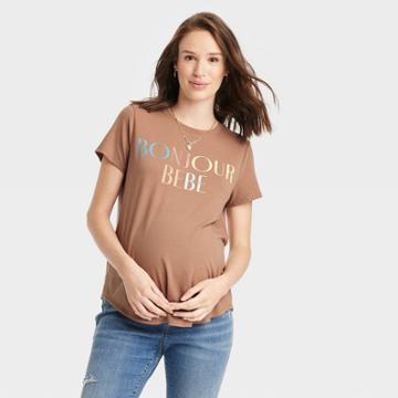 Short Sleeve Bonjour Bebe Graphic Maternity T-shirt - Isabel Maternity By Ingrid & Isabel Brown