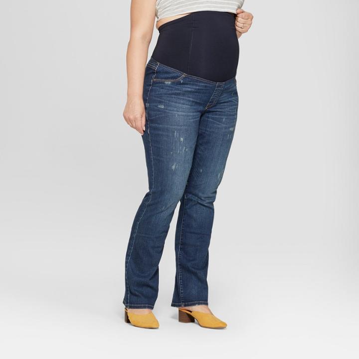 Maternity Plus Size Crossover Panel Bootcut Jeans - Isabel Maternity By Ingrid & Isabel Dark Wash 16w, Women's, Blue