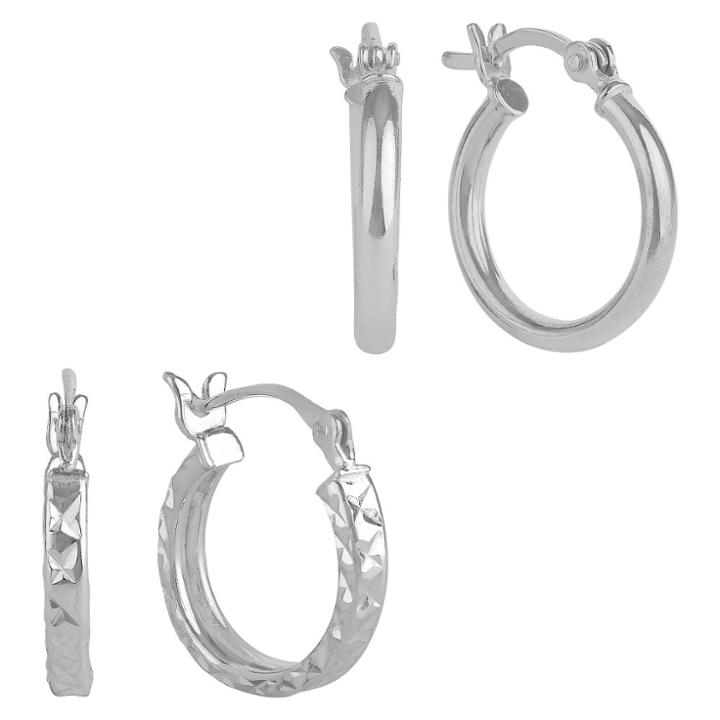 Target Women's Sterling Silver Set Of 2 Tube And Square Cut Hoop Earrings -