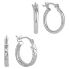 Target Women's Sterling Silver Set Of 2 Tube And Square Cut Hoop Earrings -