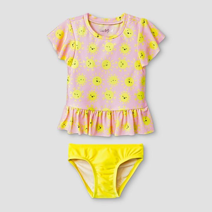 Baby Girls' 2pc Rash Guard Set With Flounce - Cat & Jack Pink/yellow