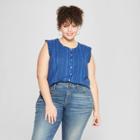 Women's Plus Size Striped Button Front Sleeveless Blouse - Universal Thread Blue