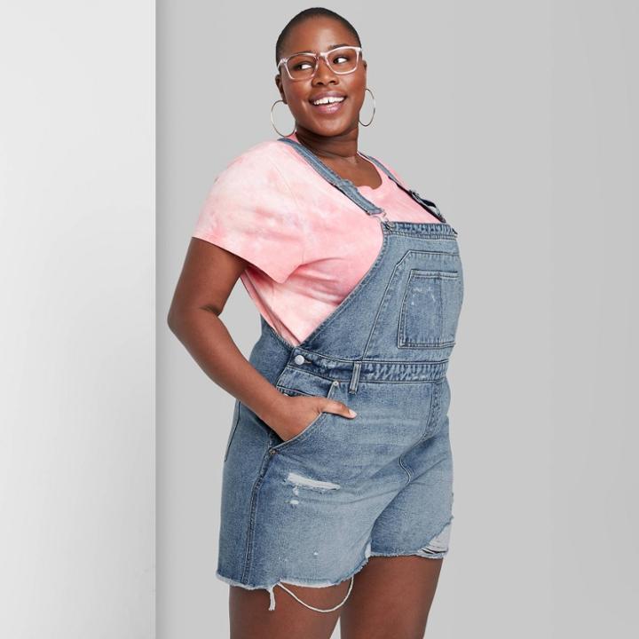 Women's Plus Size Denim Shortalls - Wild Fable Medium Wash 1x,