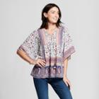Women's Short Sleeve Lace-up Border Print Top - Knox Rose Ivory