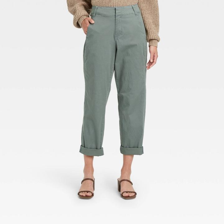 Women's High-rise Straight Chilled Out Ankle Chino Pants - A New Day Green