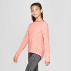 Girls' Pleated Back Long Sleeve T-shirt - C9 Champion Coral (pink)