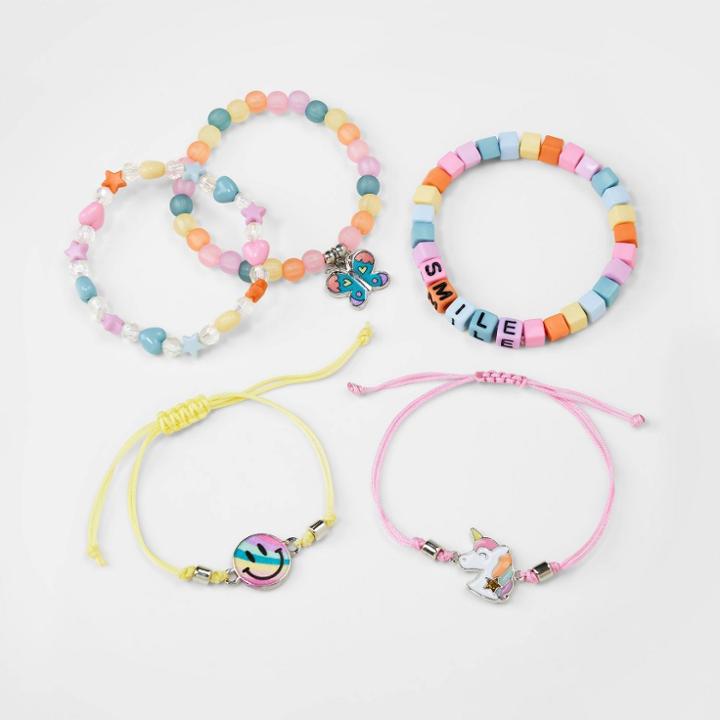 Girls' 5pk Mixed Bracelet Set With 'smile' Letter Beads - Cat & Jack , One Color