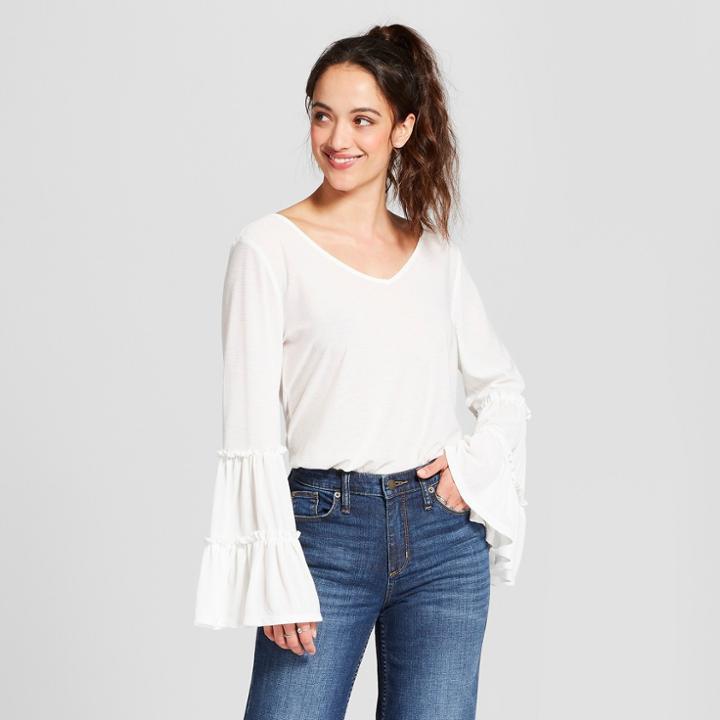Women's Long Sleeve Tiered Sleeve Knit Blouse - Notations - White