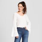 Women's Long Sleeve Tiered Sleeve Knit Blouse - Notations - White