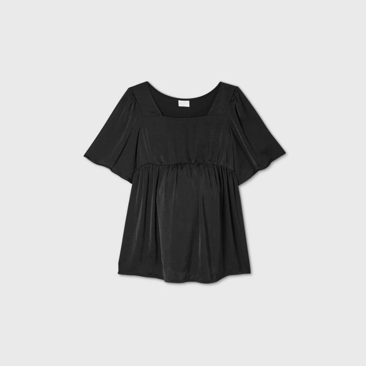 Maternity Short Sleeve Satin Front Blouse - Isabel Maternity By Ingrid & Isabel Black