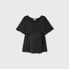 Maternity Short Sleeve Satin Front Blouse - Isabel Maternity By Ingrid & Isabel Black