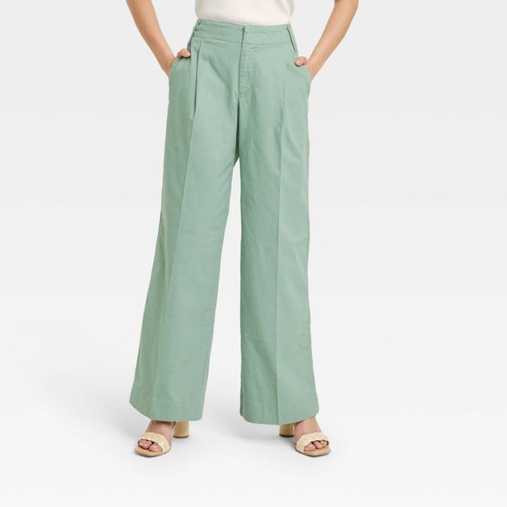 Women's High-rise Wide Leg Pants - A New Day Green