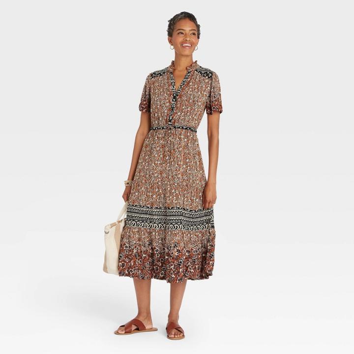 Women's Short Sleeve Dress - Knox Rose Xs Orange Floral