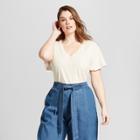 Women's Plus Size Short Sleeve Monterey Pocket V - Neck T - Shirt - Universal Thread Oatmeal Heather