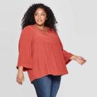 Women's Plus Size Long Sleeve V-neck Peasant Top - Universal Thread Red