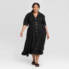 Women's Plus Size Elbow Sleeve Button-down Dress - Who What Wear Black 1x, Women's,