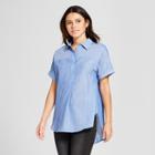 Women's Striped Short Sleeve Popover Blouse - Mossimo Blue